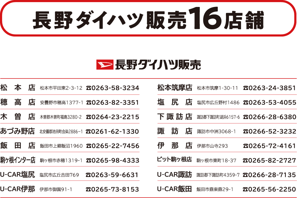 長野ダイハツ販売16店舗