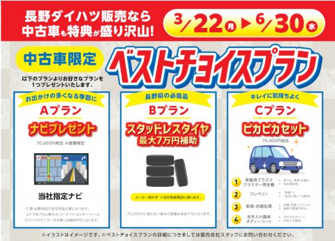 中古車限定　ベストチョイスプラン登場！！(終了致しました)